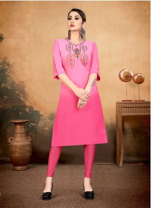 Pink Color Cotton Casual Wear Kurti