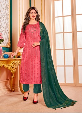 Pink Color Cotton Hand Work Readymade Suit