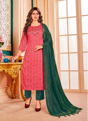 Pink Color Cotton Hand Work Readymade Suit