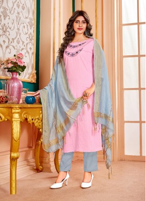 Pink Color Cotton Hand Work Readymade Suit