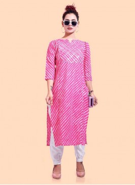 Pink Color Cotton Kurti Set