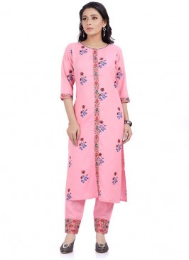 Pink Color Cotton Kurti Set