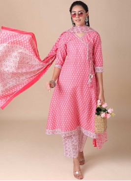 Pink Color Cotton Printed Readymade Suit