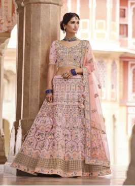 Pink Color Crepe Sequins Work Lehenga