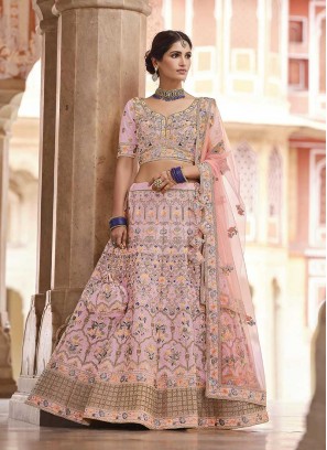 Pink Color Crepe Sequins Work Lehenga
