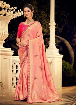 Pink Color Dola Silk Wedding Wear Saree