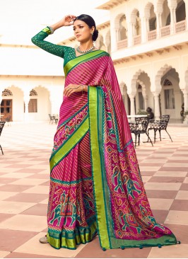 Pink Color Elephant Print Patola Saree