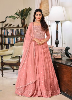 Pink Color Embroidered Georgette Readymade Suit