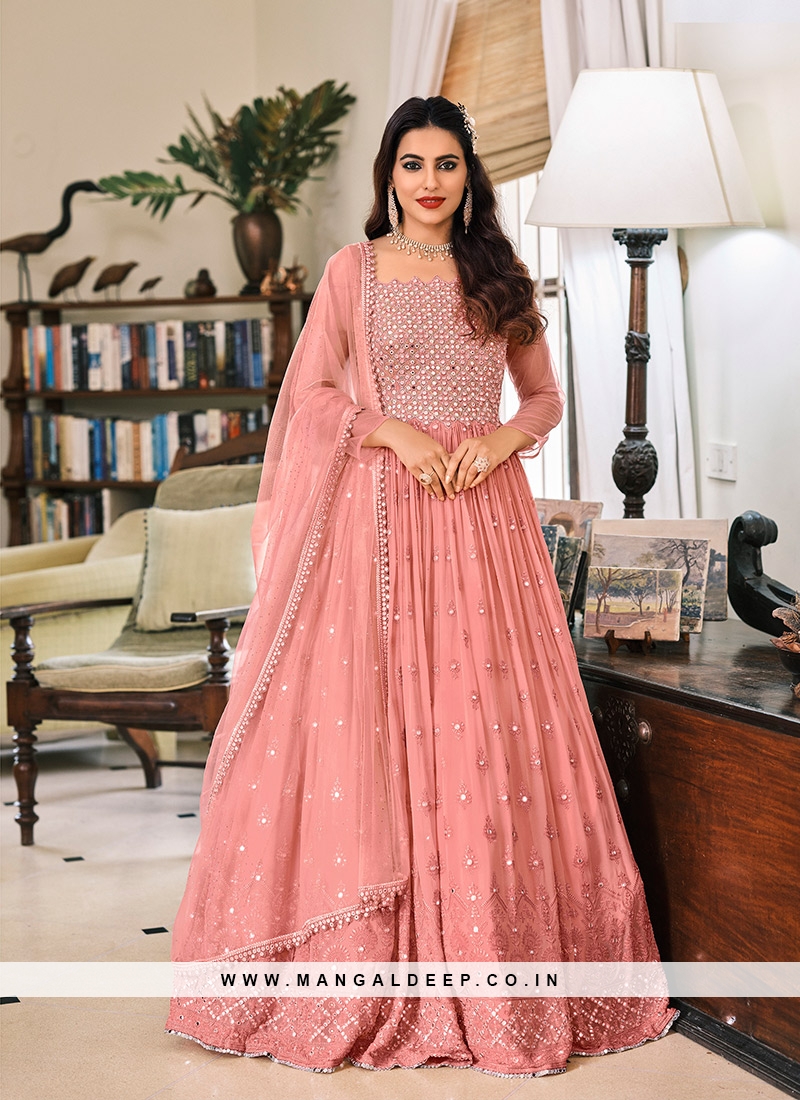 Pink Color Embroidered Georgette Readymade Suit