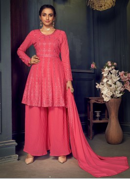 Pink Color Embroidered Georgette Sharara Suit