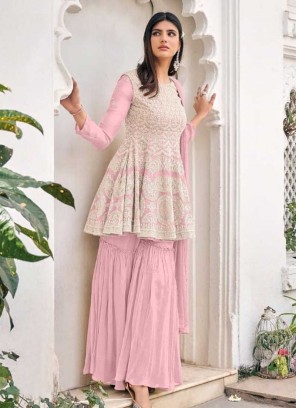 Pink Color Embroidered Sharara Dress