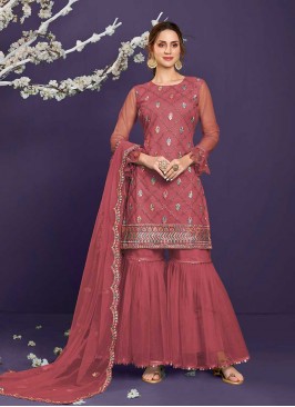 Pink Color Embroidered Sharara Suit