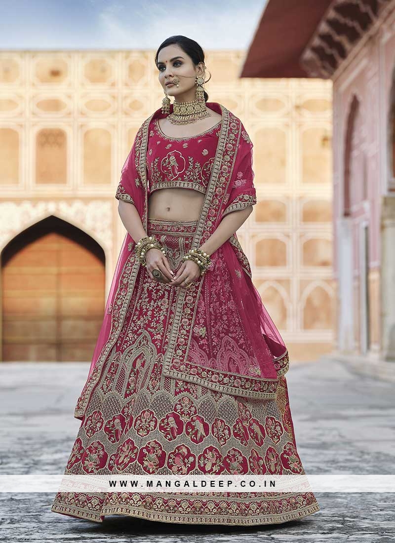 Red & Gold Raw Silk Floral Embroidered Wedding Lehenga with Marodi –  Panache Haute Couture