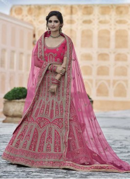 Pink Color Embroidered Wedding Lehenga