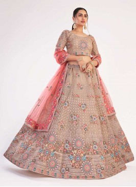 Pink Color Floral Design Net Lehenga