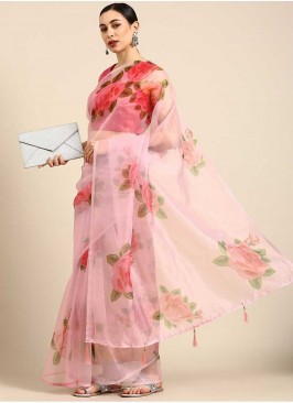 Pink Color Floral Design Saree