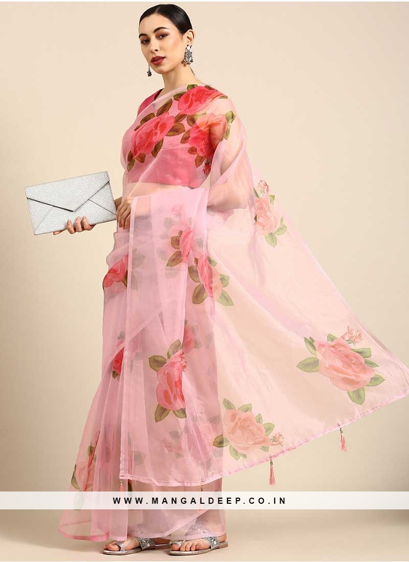 Pink Color Floral Design Saree