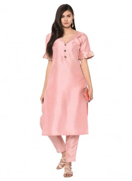 Pink Color Georgette And Crepe Kurti With Bottom