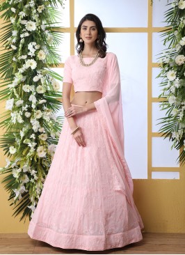 Pink Color Georgette Embroidered Lehenga