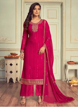 Pink Color Georgette Embroidered Palazzo Dress