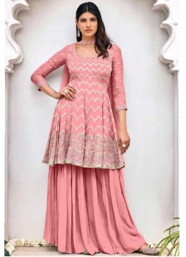 Pink Color Georgette Embroidered Palazzo Suit