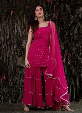 Pink Color Georgette Embroidered Plazzo Suit