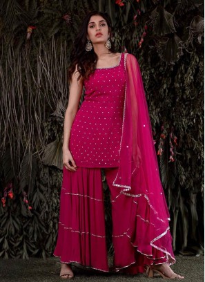 Pink Color Georgette Embroidered Plazzo Suit