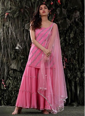 Pink Color Georgette Embroidered Plazzo Suit