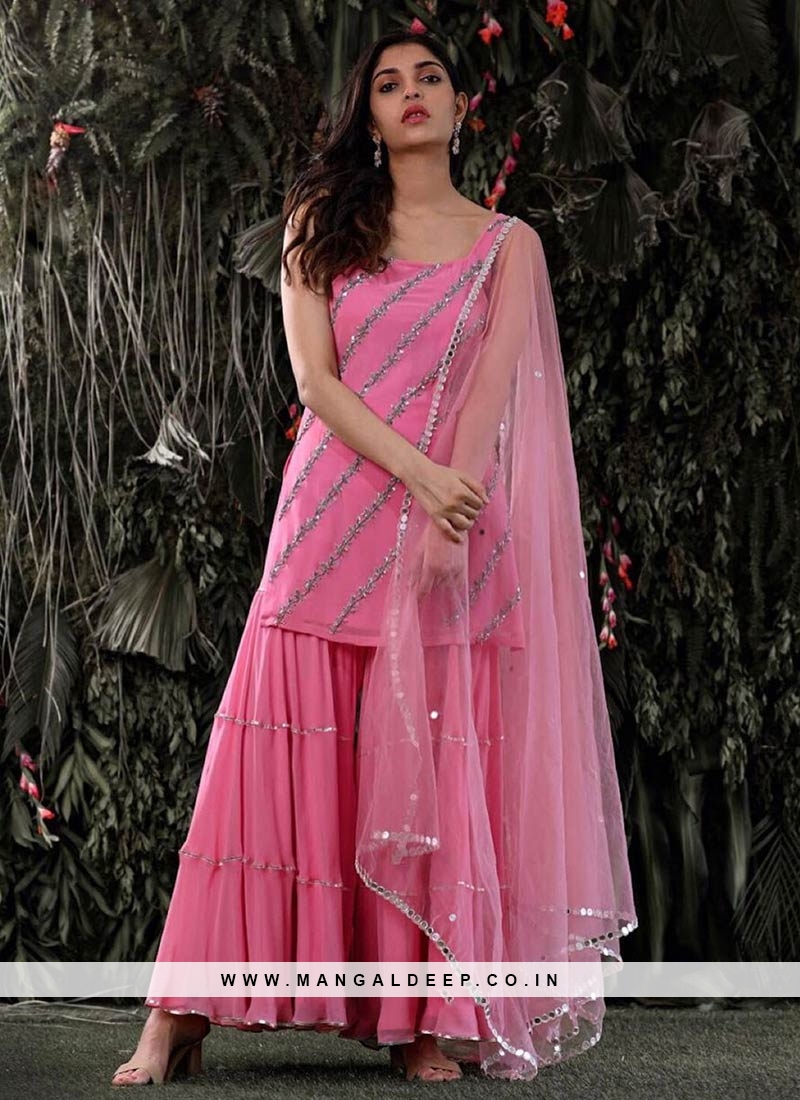 Pink Color Georgette Embroidered Plazzo Suit