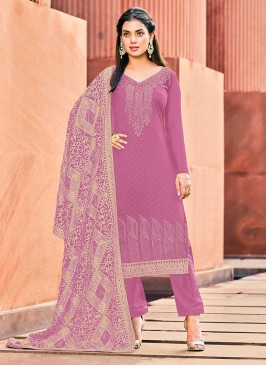 Pink Color Georgette Embroidered Salwar Suit