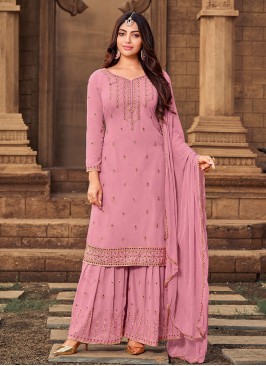 Pink Color Georgette Embroidered Sharara Dress