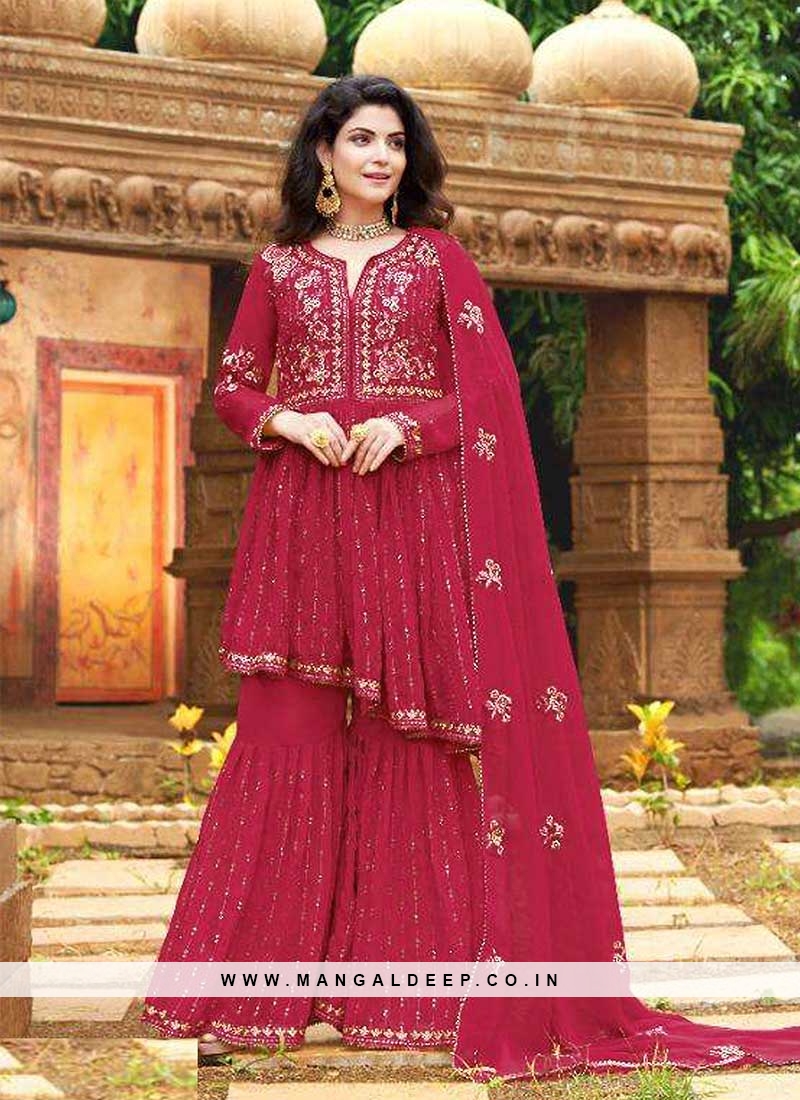 Pink Color Georgette Embroidered Sharara Suit