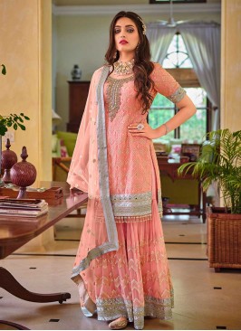 Pink Color Georgette Embroidered Sharara Suit