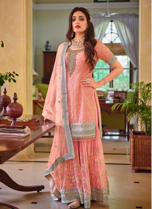 Pink Color Georgette Embroidered Sharara Suit