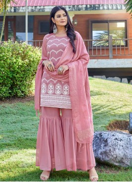 Pink Color Georgette Embroidered Sharara Suit