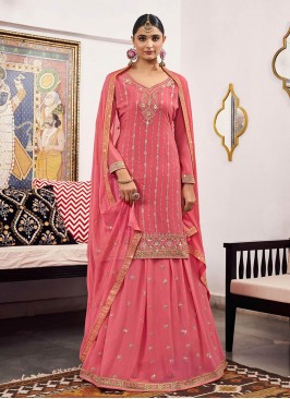 Pink Color Georgette Embroidered Suit With Lehenga