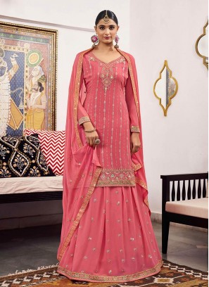 Pink Color Georgette Embroidered Suit With Lehenga