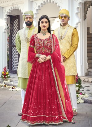 Pink Color Georgette Floor Length Suit