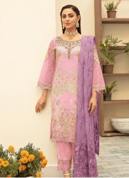 Pink Color Georgette Heavy Multy Thred Semi Stitched Suits