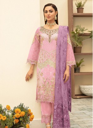 Pink Color Georgette Heavy Multy Thred Semi Stitched Suits