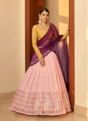 Pink Color Georgette Lehenga For Party