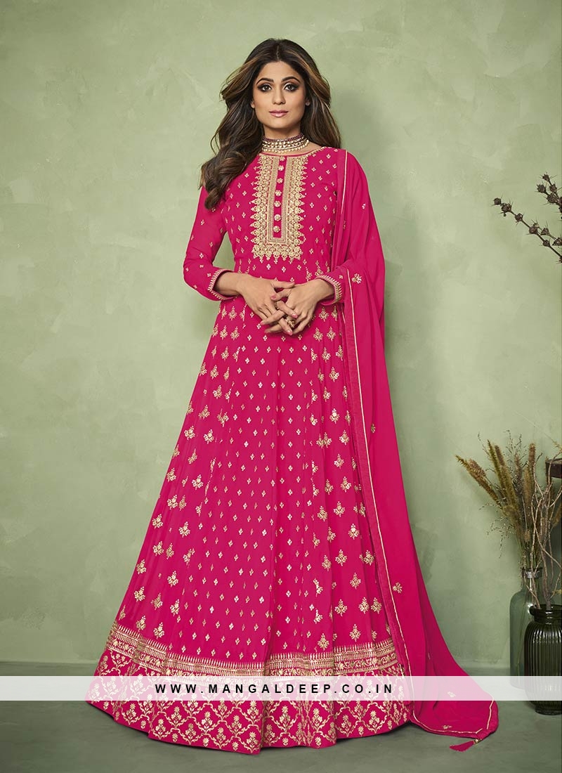 Pink Color Georgette Resham Work Dress Material