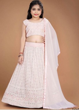 Pink Color Georgette Lucknowi Work Kids Lehenga