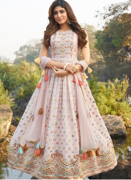 Pink Color Georgette Lucknowi Work Long Suit