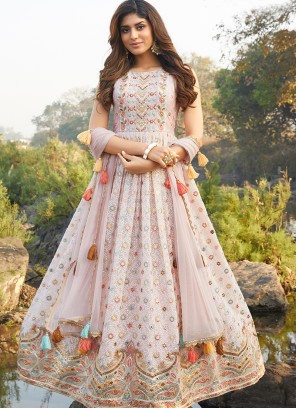 Pink Color Georgette Lucknowi Work Long Suit