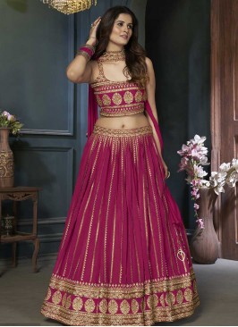 Pink Color Georgette Mirror Work Lehenga