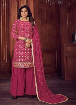 Pink Color Georgette Mirror Work Sharara Suit