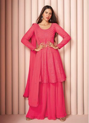Pink Color Georgette Palazzo Suit