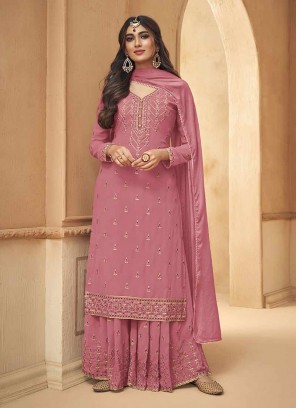 Pink Color Georgette Palazzo Suit