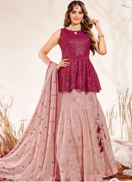 Pink Color Georgette Peplum Style Lehenga